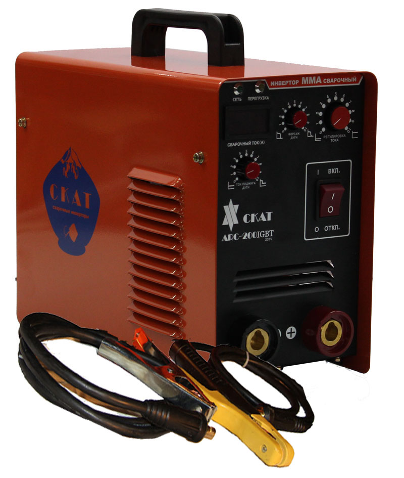 Сварочный инвертор ARC-200 IGBT СКАТ (20-200А/220V); Ø1,6-5мм; 8кг; форсаж; цифровой дисплей; с комплектом